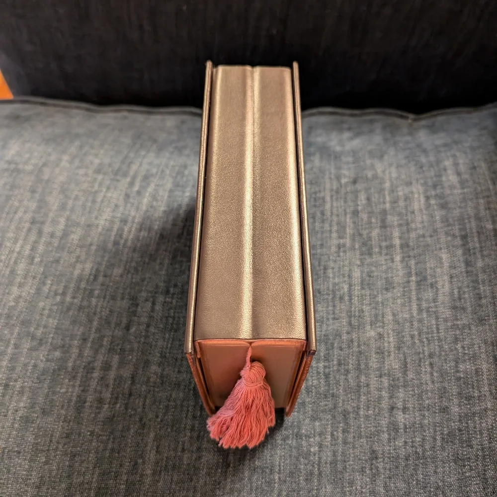 Vintage Brown Hard Cover Book Clutch With Pink Tassel - Picture 9 of 10